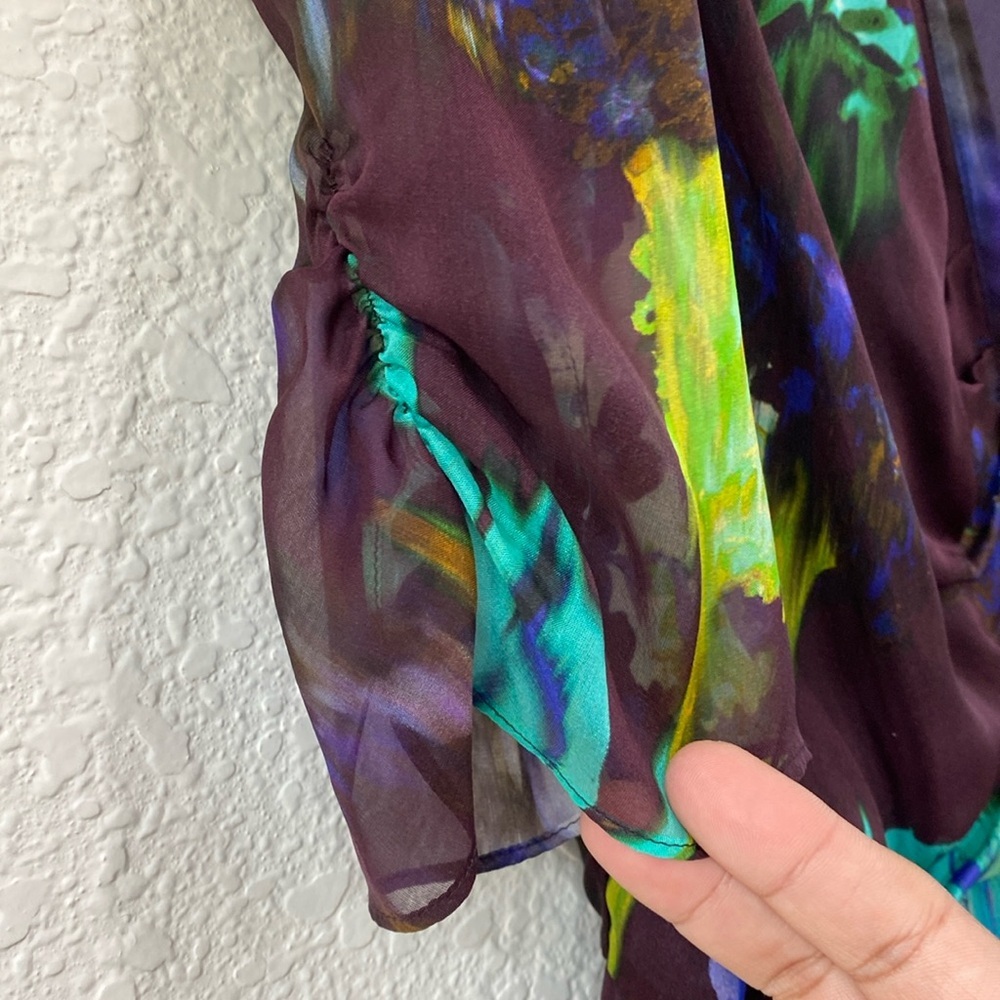 Mason Floral Silk Chiffon Purple Button Front Maxi Evening Dress Gown 0 - Picture 6 of 8